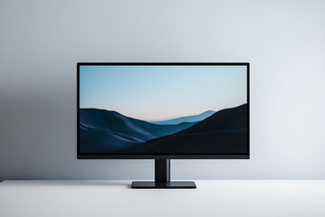 Mock up of a desktop monitor with a blank display, isolated on a white background