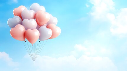 Obraz premium Colorful heart-shaped balloons floating against a blue sky celebration outdoor joyful concept
