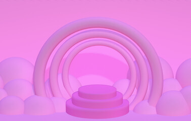 Obraz premium 3D render podium platform with cloud bubble shine premium Minimal scene abstract background product show Trendy