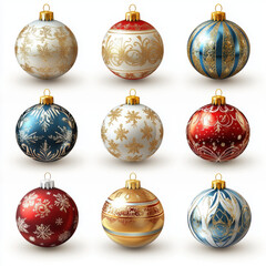 Fototapeta premium 30 set Christmas Baubles, a realistic and detailed vector illustration of colorful Christmas ornaments. 