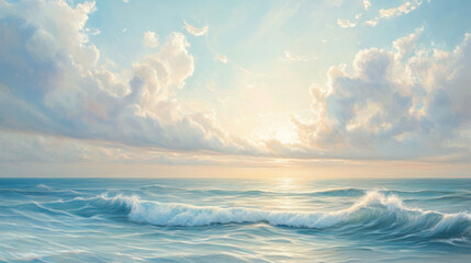 Obraz premium ocean view at sunrise, with peaceful waves reflecting 