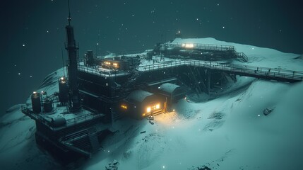 Secret Arctic Research Facility Partially Buried in Snow Under Mysterious Conditions at Night