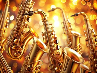 Fototapeta premium Elegant Saxophones Pattern in Warm Golden Colors Perfect for Musical Themes and Designs