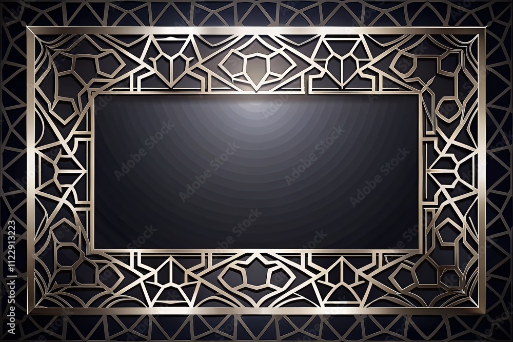 Poster elegant silver border with abstract geometric shapes on dark background - sophisticated frame design