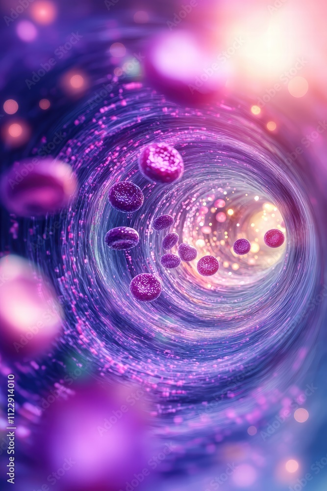 Poster abstract visualization of cells in a colorful biological tunnel