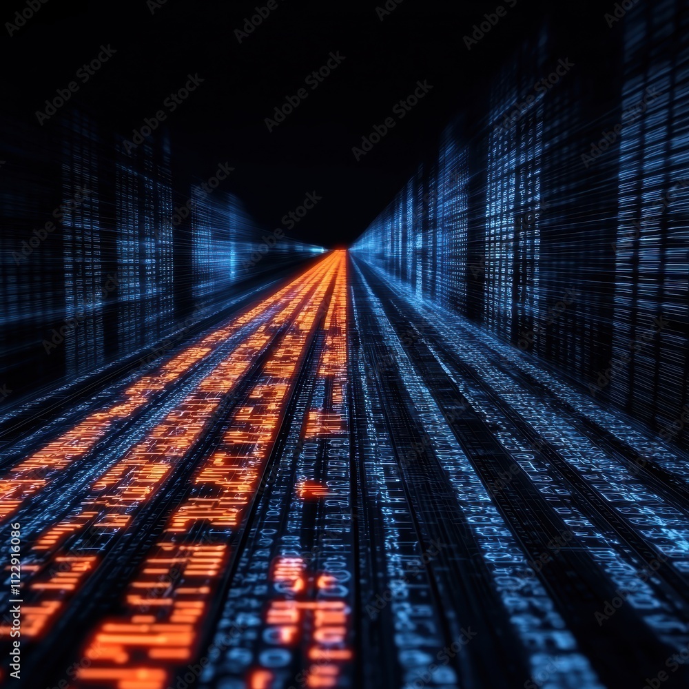 Poster stunning data stream visual with dynamic lines and glowing effect