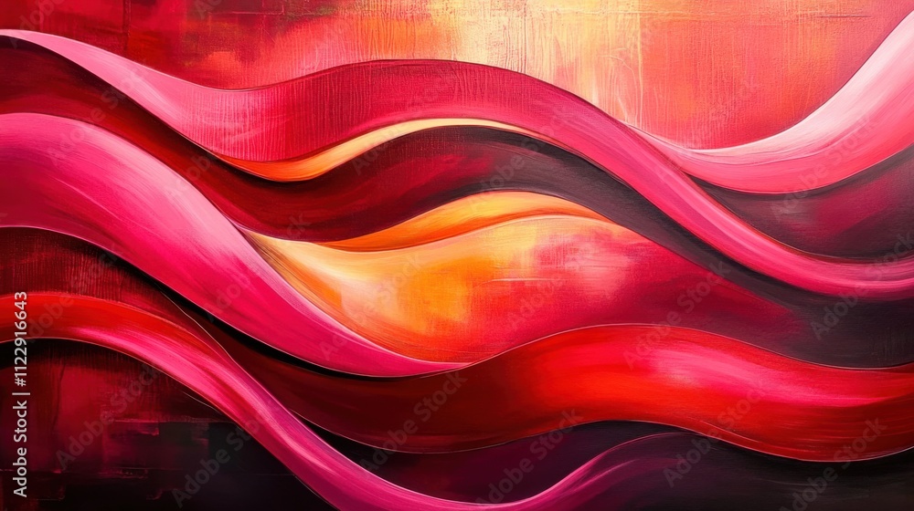 Poster elegant abstract waves in bold red hues with soft shadow effects