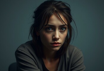 Fototapeta premium Close-up portrait of a young woman with a look of disappointment