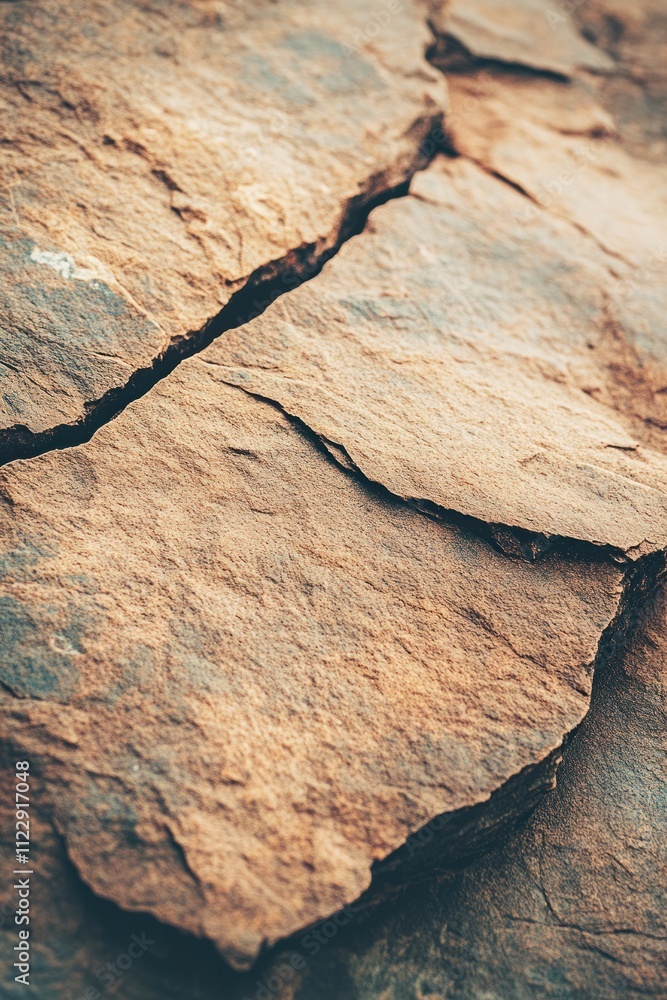 Poster close-up view of textured rock surface with visible cracks and earthy tones.
