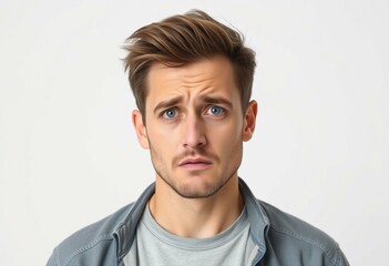 Fototapeta premium Portrait of a male human with a frustrated expression