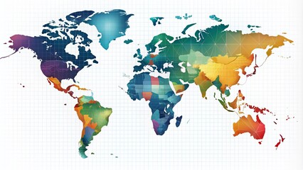 Obraz premium Elegant World Map Illustration in Matte Colors on a White Background, Capturing Geographical Diversity and Global Connectivity for Creative Projects and Educational Use