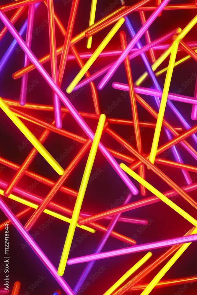 Poster a vibrant and colorful abstract composition of neon straws in various colors, creating a dynamic vis