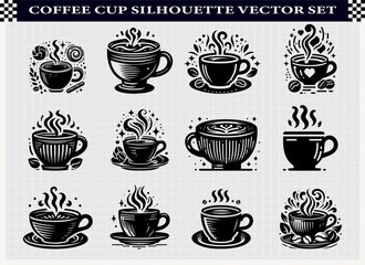 Fototapeta premium Stylized Coffee Cup Silhouettes for Cafe, Beverage, and Branding Design Projects