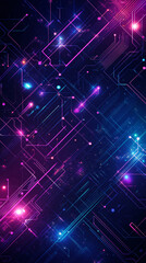 Obraz premium A blue and purple background with neon lights and geometric patterns, creating a vibrant and futuristic aesthetic.