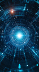 Obraz premium A blue background with a beam of light at the center, creating a futuristic and technological atmosphere.