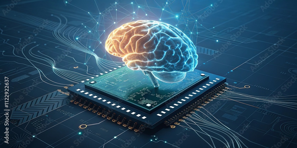 Aufkleber A computer chip with a brain on it