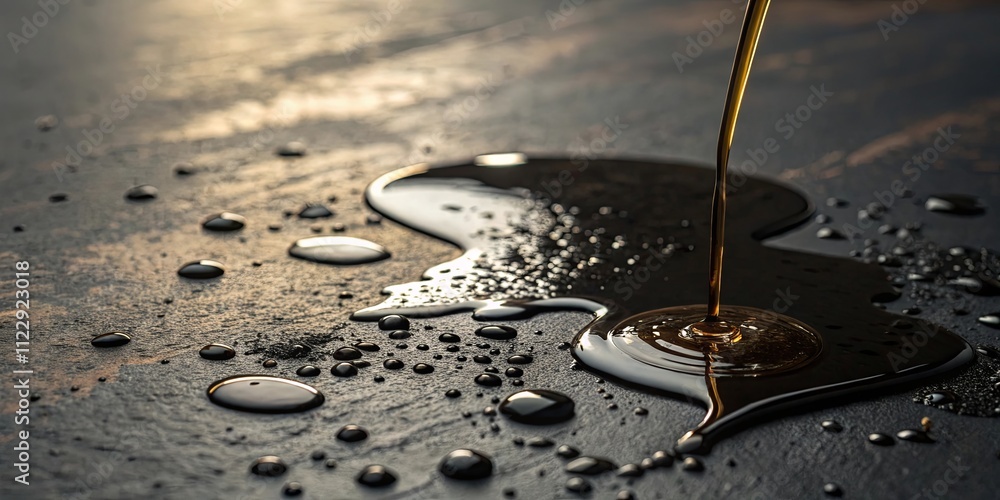 Poster a small amount of oil is dripping from a container onto a surface