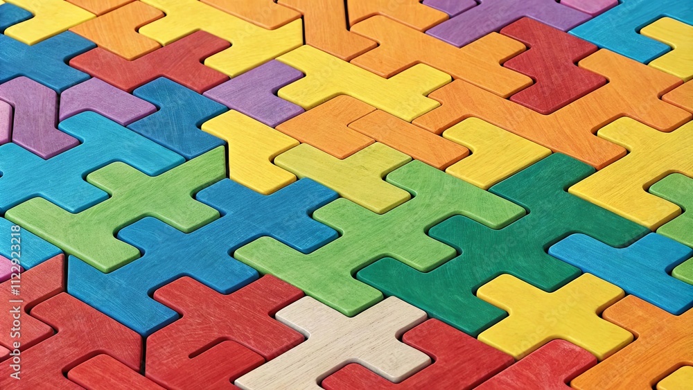 Poster a colorful jigsaw puzzle with many pieces of different colors