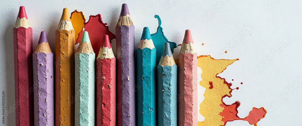 Poster a row of pencils with different colors and one of them is broken