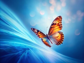 Obraz premium Enchanting Long Exposure of Butterfly Against Serene Blue Background Capturing the Delicate Beauty of Nature's Colors in Motion and Light