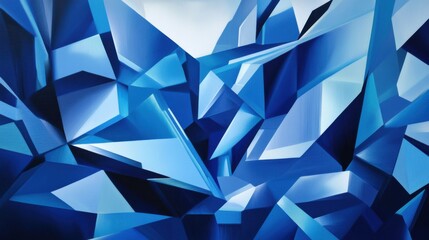 Abstract hard-edge art with sleek overlapping polygons in bold blues