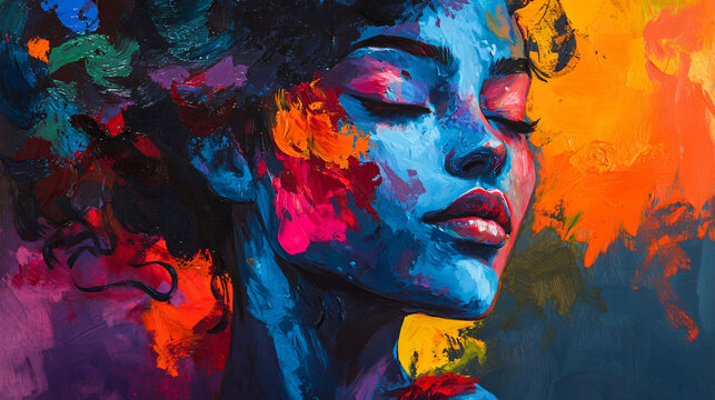 An artist painting with bright colors on a canvas, expressing emotions through vibrant strokes.