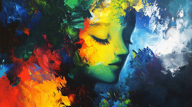 An artist painting with bright colors on a canvas, expressing emotions through vibrant strokes.