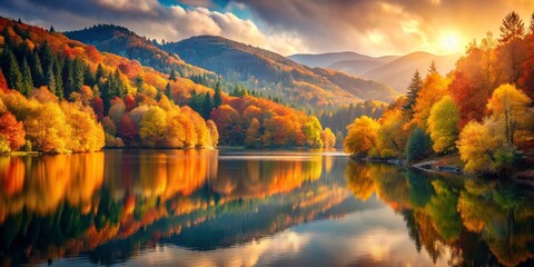 Obraz premium Enchanting September Background: A Dreamy Landscape Blending Autumn Hues, Soft Light, and Nature's Beauty for Captivating Conceptual Photography Projects