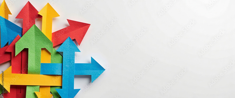 Poster a row of colorful arrows pointing upwards