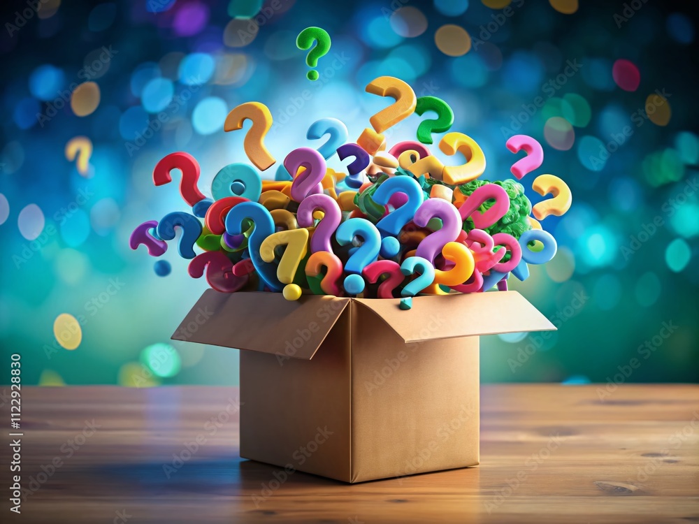 Poster engaging question marks in a box with ample copy space for creative solutions and ideas