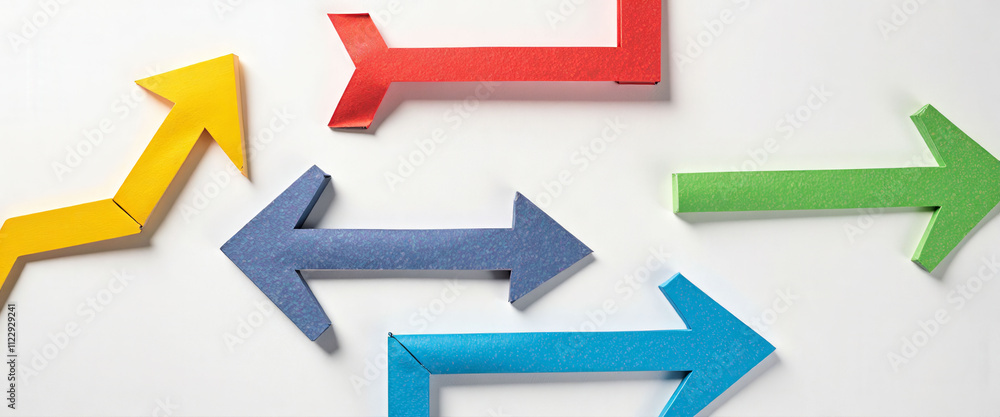 Poster a row of colorful paper arrows pointing in different directions