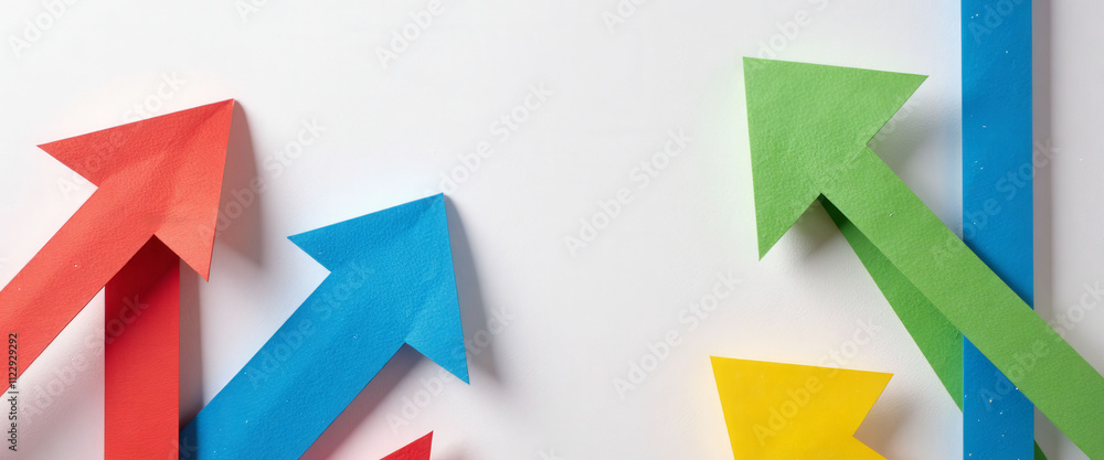 Poster a row of colorful arrows pointing upwards