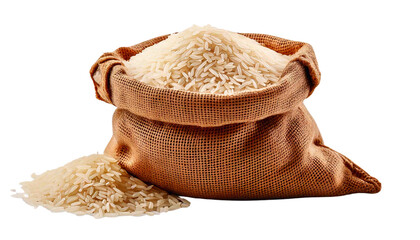 Sack of Rice Isolated on White Background. Rice Is Delicious Food