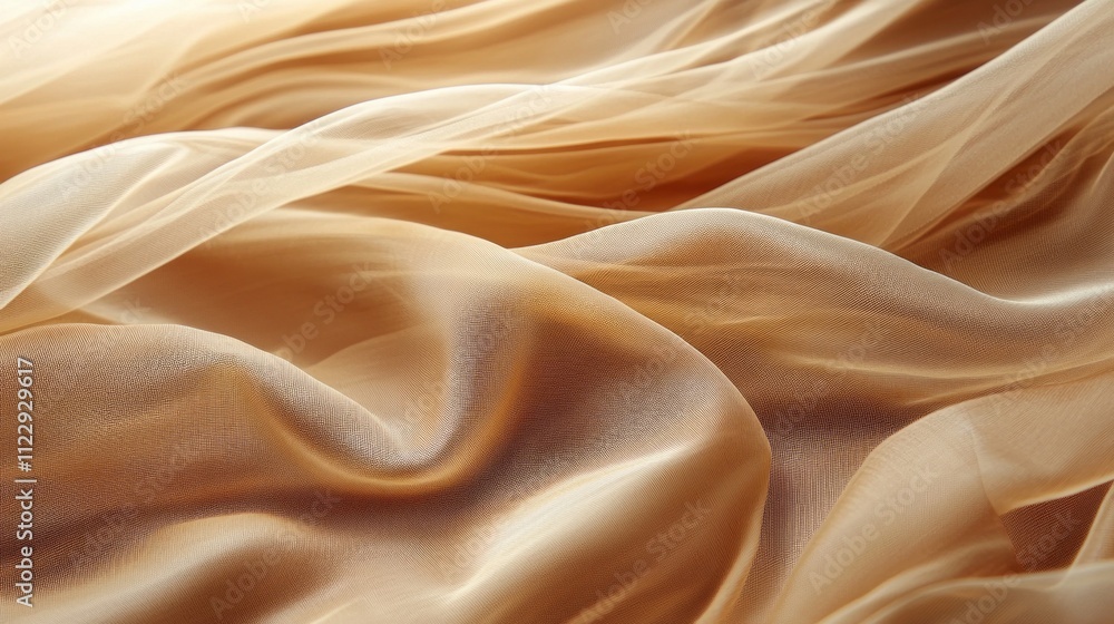 Poster delicate layers of mocha mousse fabric flow gracefully, capturing soft light and showcasing an elega