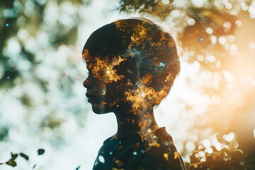 Traumhafte Silhouette mit galaktischem Hintergrund

