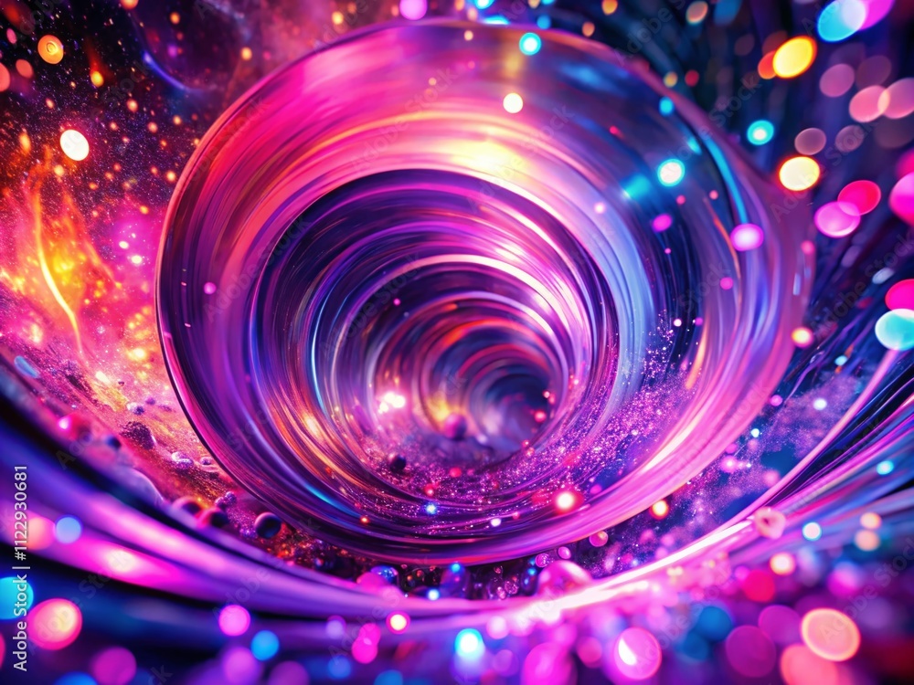 Poster ethereal double exposure: a psychedelic fusion of pink and purple lights creating a surreal neon bok