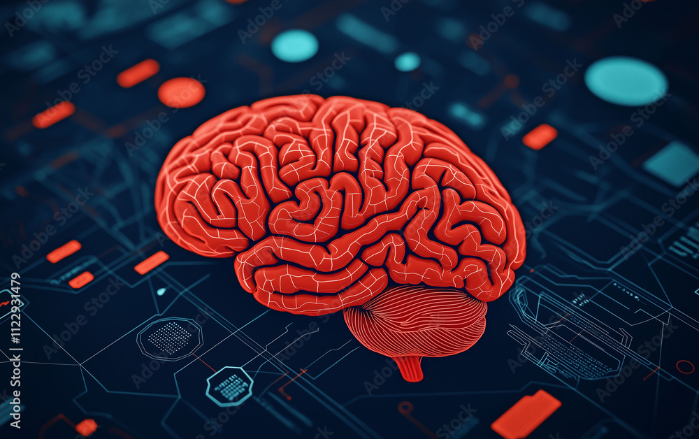 Aufkleber improve brain health motivation concept. a digital brain map image that highlights areas related to 