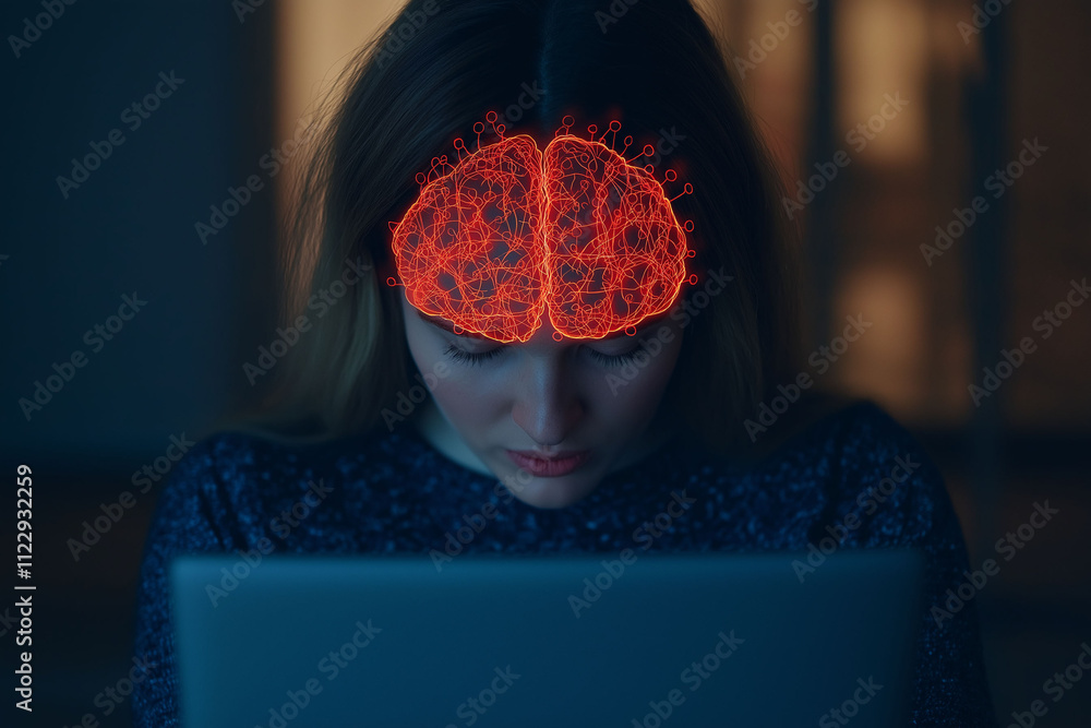 Poster improve brain health motivation concept. visualization of brain cells firing, depicting neural activ