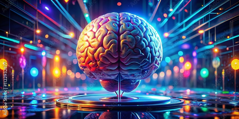 Aufkleber explore the intricacies of a vibrant 3d brain immersed in a stunning virtual reality environment sho