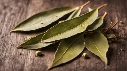 Obraz premium bay leaves on wooden background