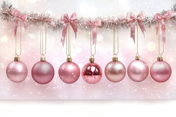 Romantic Pink Christmas Ornaments Against a Soft Winter Background