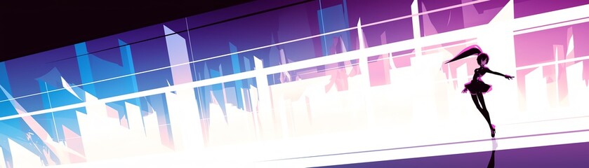 Naklejka premium A vibrant digital illustration showcasing a silhouette against a colorful abstract city skyline.