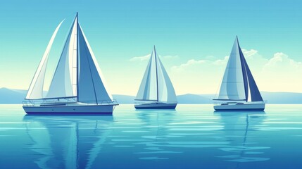 Fototapeta premium Boat clipart featuring sailboats and yachts on calm blue waters with a breezy aesthetic