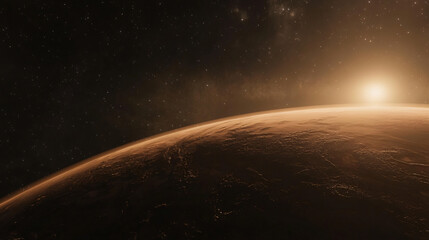 An awe-filled view of Earth glowing softly in space, with shadowed edges fading into the stars.