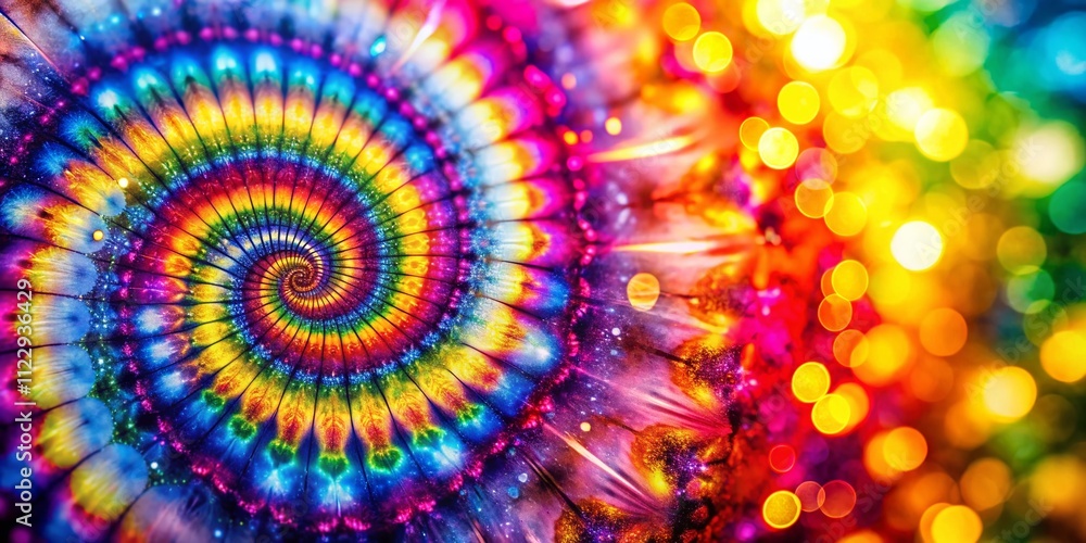 Poster fashionable retro abstract psychedelic tie dye rainbow circle swirl design with a bokeh effect for a