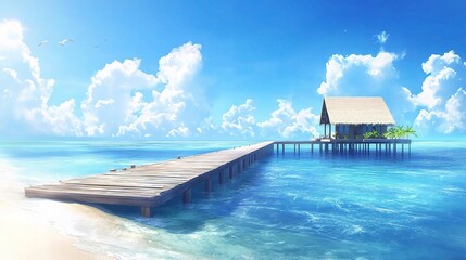 Amazing Panoramic Landscape of Maldives Beach with Crystal Waters