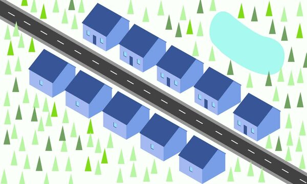Animation sur l'immobilier en ville avec des maisons.