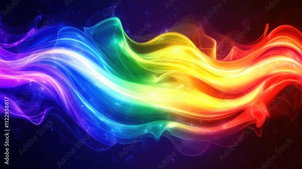 Wall mural chromatic burst with flowing ribbons of light creating a neon spectrum