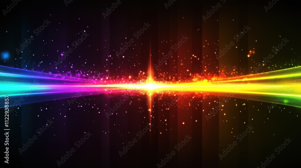Wall mural chromatic burst with flowing ribbons of light creating a neon spectrum