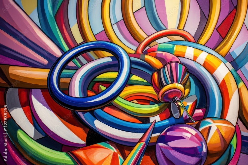 Aufkleber a vibrant abstract composition of colorful rings and shapes, creating a playful visual experience.